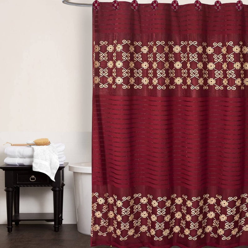 Popular Bath Shower Curtain, Vlegant Rosa Collection, 70" x 72", Burgundy/Gold - Image 2